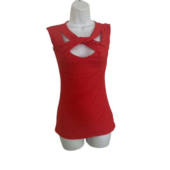 NWT INC International Concepts Tank Sz XS Red Sleeveless Crisscross Neckline Top - Picture 2 of 9